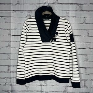 Lauren Ralph Lauren Striped Cowl Neck Sweater White & Black Sz L Cotton Knit Y2K